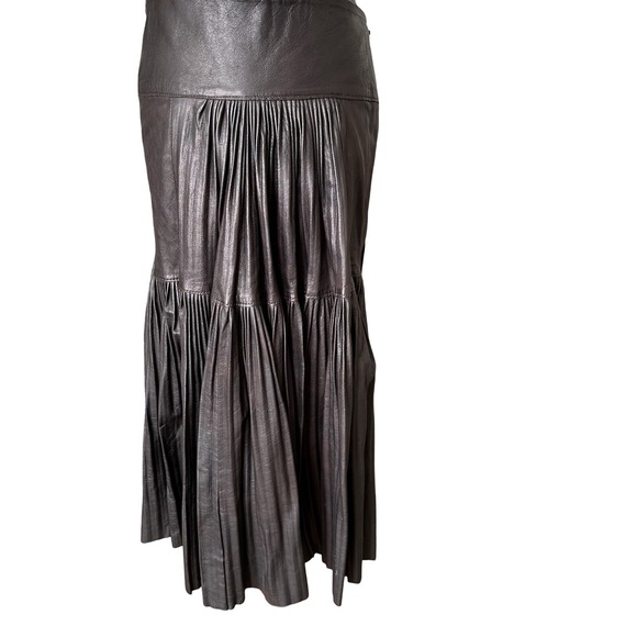 RARE 45rpm x Japanese Brand Badou-R Deerskin Leather Skirt M Dark Brown Pleated - Picture 6 of 15